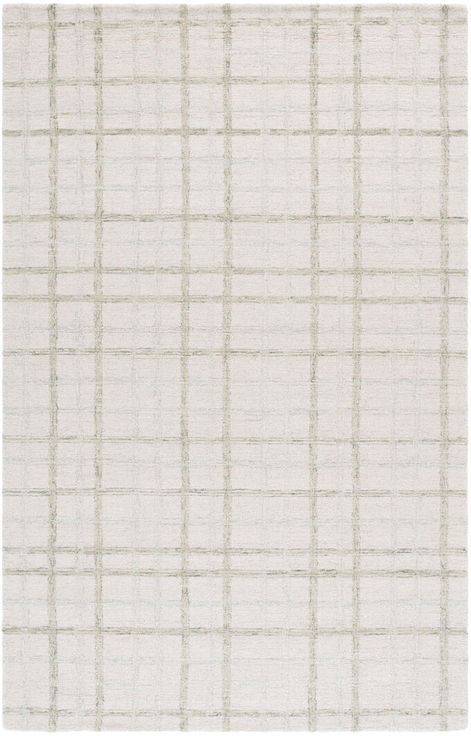 August Grove Plaid Wool Hand Tufted Area Rug Sage / Ivory Rectangle 122 x 183 cm