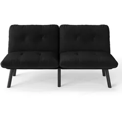 MODFU Klappbares Zweisitzer-Sofa aus Samt und Metall in Schwarz, mit Schlaffunktion