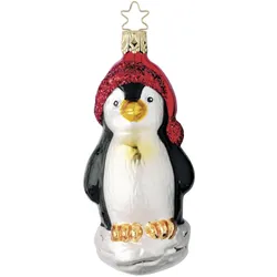 Inges Glas Christbaumschmuck  Glas Weihnachts-Pinguin 10,5 cm weiß rot schwarz