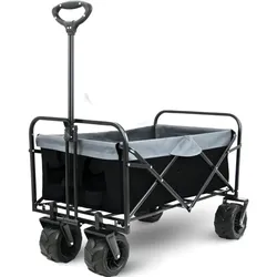 DELUKE Bollerwagen faltbar CALLI - Extra Breite Reifen | Handwagen Transportwagen belastbar bis 120kg Feststellbremsen Sonnen- und Regenschutz, Schwarz