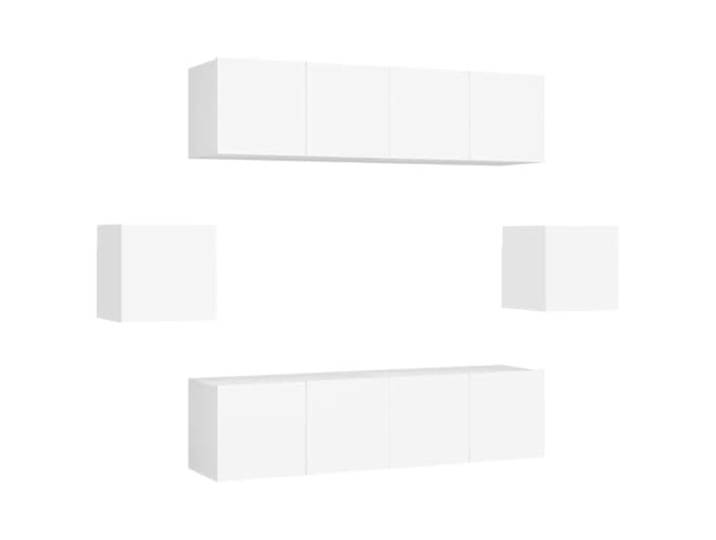 hliofuir 6-tlg. TV-Schrank-Set Hängend Weiß Holzwerkstoff Wandhängende Lowboards schaffen Bodenfreiheit im Wohnzimmer und bieten strukturierte Ablageflächen für Medien.