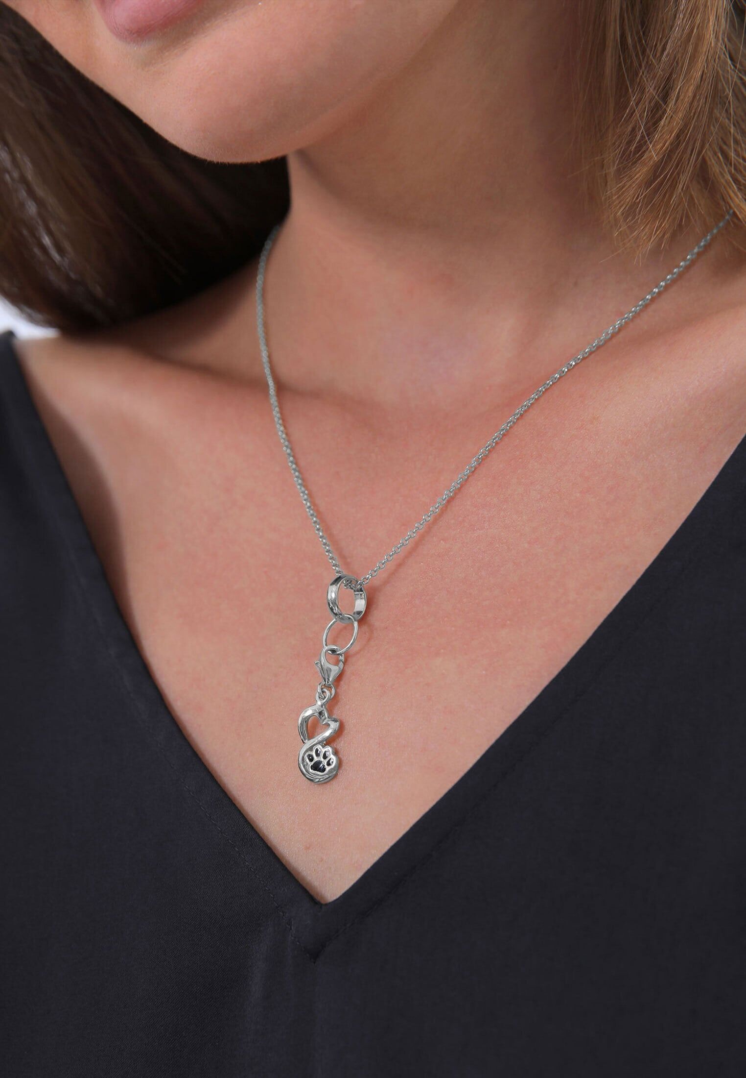 Charm-Einhänger NENALINA "Charm Anhänger Herz Pfote Tierliebe Emaille 925 Silber" Gr. 30, silber, Charms, Damen, Blacklist, Silber 925 (Sterlingsilber), Charm-Einhänger