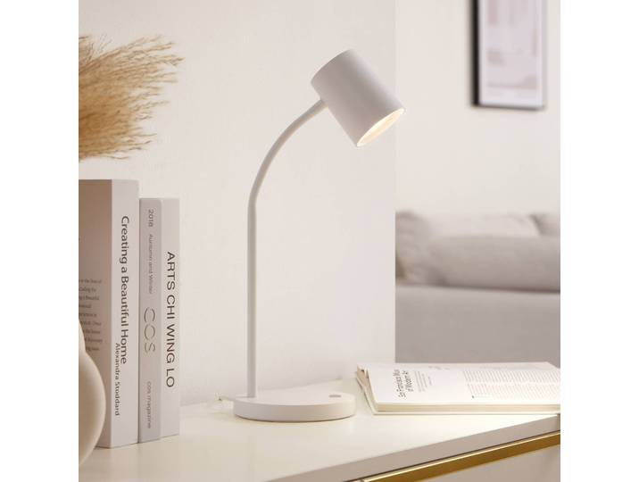 Schreibtischlampe Radka Lindby, weiß / opal, für Arbeitszimmer / Büro, Kunststoff, Modern, Tischlampe