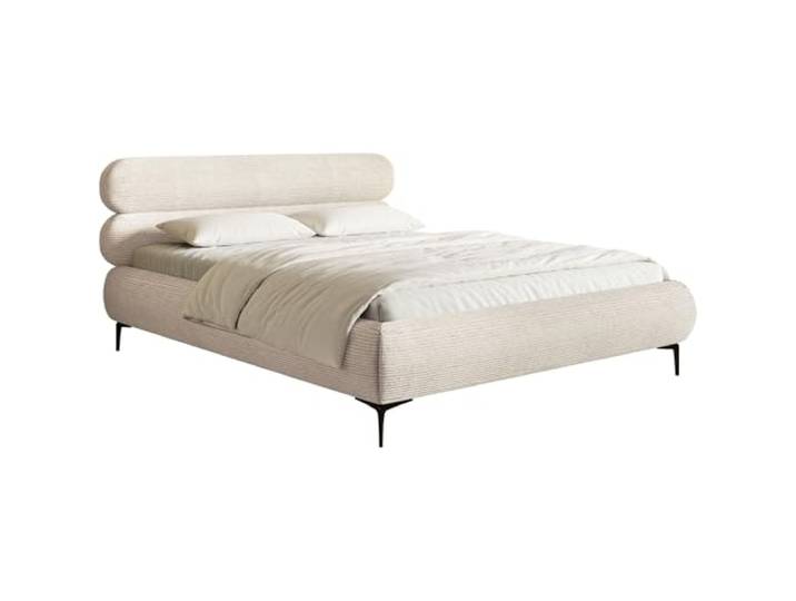 Selsey Polsterbett 180x200 cm Cord Hellbeige – Bett mit Stauraum und Bettkasten, gepolstertes Bett mit Lattenrost und Metallrahmen, Doppelbett Schlafzimmer mit schwarzen Füßen und Gasdruckfedern