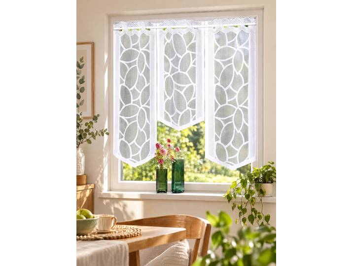 Fensterbehang mit Stangendurchzug, 3-teilig, Weiss