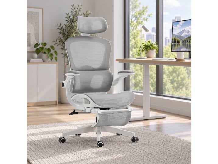 HOMCOM Chaise Bureau Ergonomique Maille Gris 62x66x126cm