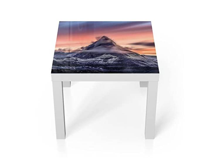 DEQORI Glastisch weiß klein 55x55 cm Motiv Sonnenaufgang Matterhorn ausgefallener Beistelltisch aus Glas Hochglanz Couchtisch fürs Wohnzimmer moderner Couch Tisch mit Design