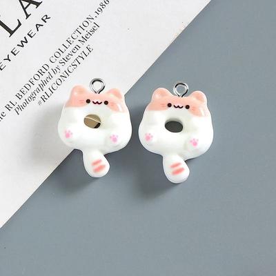 Uplift Essentials Cute Donut Cat Resin Charms For Jewelry Making Set Of 10 pink White