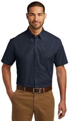 Port Authority W101 Short Sleeve Carefree Poplin Shirt in River Blue Navy size 3XL   Cotton/Polyester Blend
