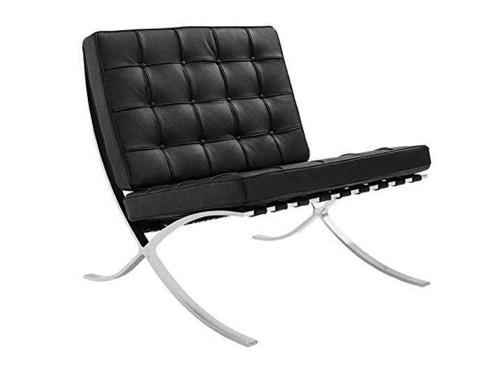 Furnwise Premium Moderner Ledersessel für Wohnzimmer mit poliertem Edelstahlrahmen (Schwarz)