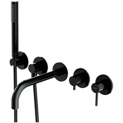 Omnires, Duscharmatur + Badewannenarmatur, y - inbouw badkraan, 5-gats installatie, met inbouwdeel, met accessoires, zwart