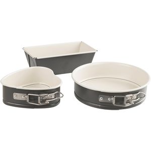 Dr.Oetker-Küchenhelfer Backform Mini-Form-Set, aus Stahl, grau, antihaftbeschichtet, Herz-/ Spring-/ Kastenform 3-teilig
