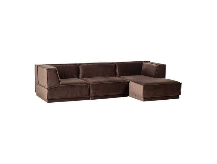 WOOOD Ecksofa Chaiselongue Manu - Samt Braun, Rechts, Geräumige Sitzfläche, bequem und weich gepolstert