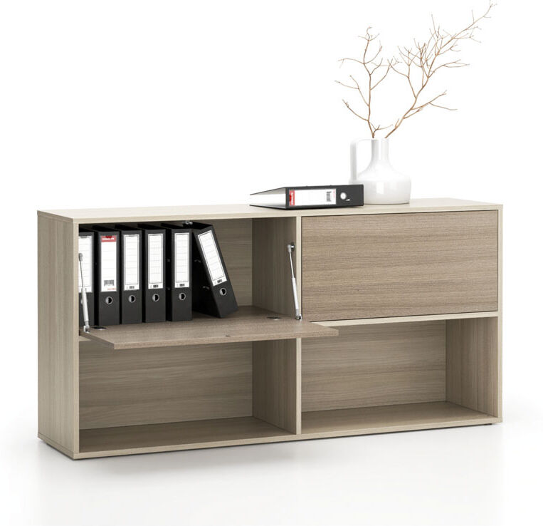 PLAN Büroregal LAYERS, lang, 2 Boxen, 1582 x 400 x 777, Eiche natur / Eiche gebeizt