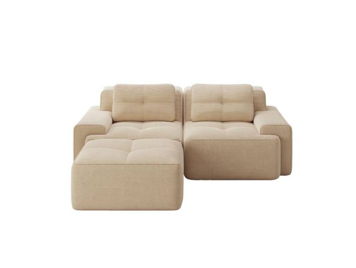 VLIVRA Canapé modulable 2 places en l - canapé en velours côtelé beige effet cocooning avec pouf modulable 204x177x69 cm