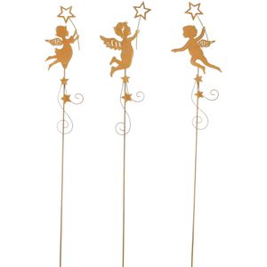 Frank-Flechtwaren Weihnachtsdeko 770708, Engelchen, 3 Stück, Blumenstecker aus Metall, 60 cm