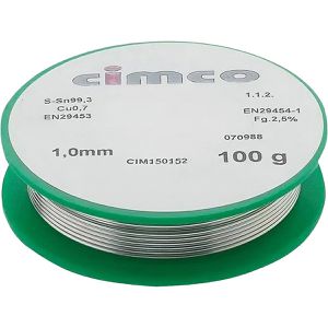 CIMCO Lötzinn 150152, mit Flussmittel, bleifrei, Ø 1,0mm, 99,3% Zinn, 0,7% Kupfer, 100g