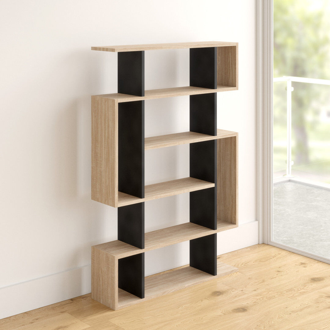 Zipcode Design Mito 5 Tiers Wall Mounted Bookcase Modern Display Unit Oak 161cm H X 109cm W X 25cm D