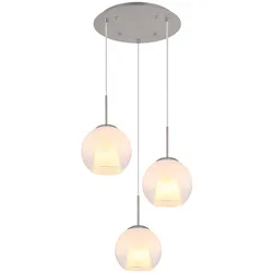 Pendelleuchte Hängelampe Esszimmerleuchte 3-flammig verchromt Glaskugel H 120 cm