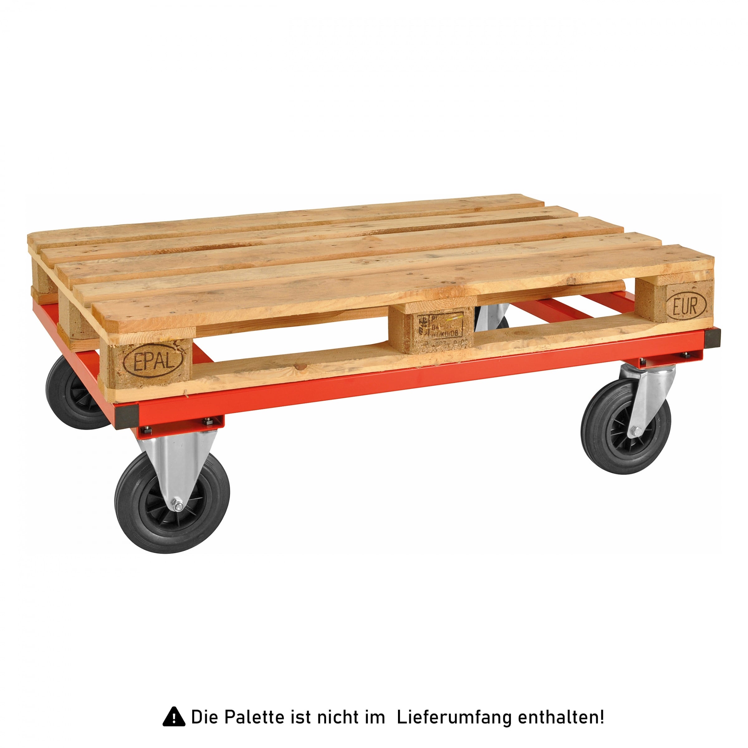 Kongamek Palettenwagen in rot 305mm hoch ohne Bremse für Euro-Paletten 1200x800mm KM217