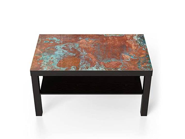 DEQORI Glastisch schwarz groß 90x50 cm Motiv Rostige Kupferplatte ausgefallener Beistelltisch aus Glas Hochglanz Couchtisch fürs Wohnzimmer moderner Couch Tisch mit Design