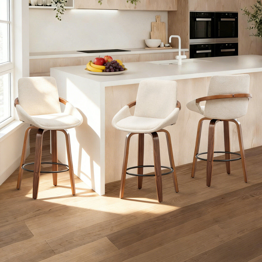 Blue Elephant Swivel Upholstered Bar Stool Beige/Linen Counter Stool (63.5cm Seat Height)