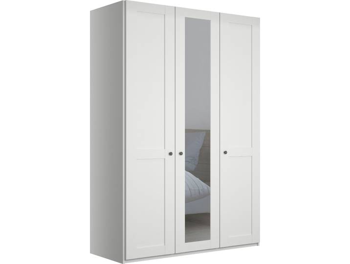 Drehtürenschrank, Holzwerkstoff, Weiß, 148,4×216×58 cm, Inkl. Spiegel & Türendämpfung, Moderner Landhausstil, Wiemann