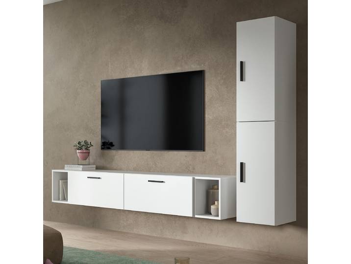 Wohnkombination The One A Spanplatte, beschichtet Weiß/Weiß 259 x 182 x 34cm ohne Beleuchtung