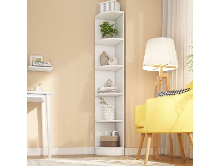 Bibliothèque d'angle 5 niveaux AESVAR en MDF blanche 50 kg à monter soi-même