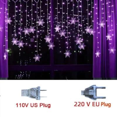 Evergreen Home Goods Christmas Snowflakes String Lights, Flashing Fairy Curtain, Outdoor Holiday Party Garland, New Year Decoration purple