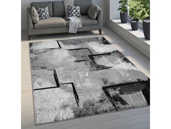 Paco Home Tapis De Salon Poils Ras Tapis Vintage Motif Abstrait Moderne Géométrique Gris 160x230 cm