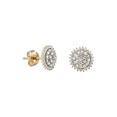Paar Ohrstecker FIRETTI "Schmuck Geschenk Gold 585 Ohrschmuck Blume/Blüte", silber (gelbgoldfarben, silberfarben, wweiß), Ohrringe, Damen, 9mm, 0,49 P2 = erkennbare Einschlüsse, Diamanten Gelbgold 585, Diamanten, Gelbgold 585, mit Diamant