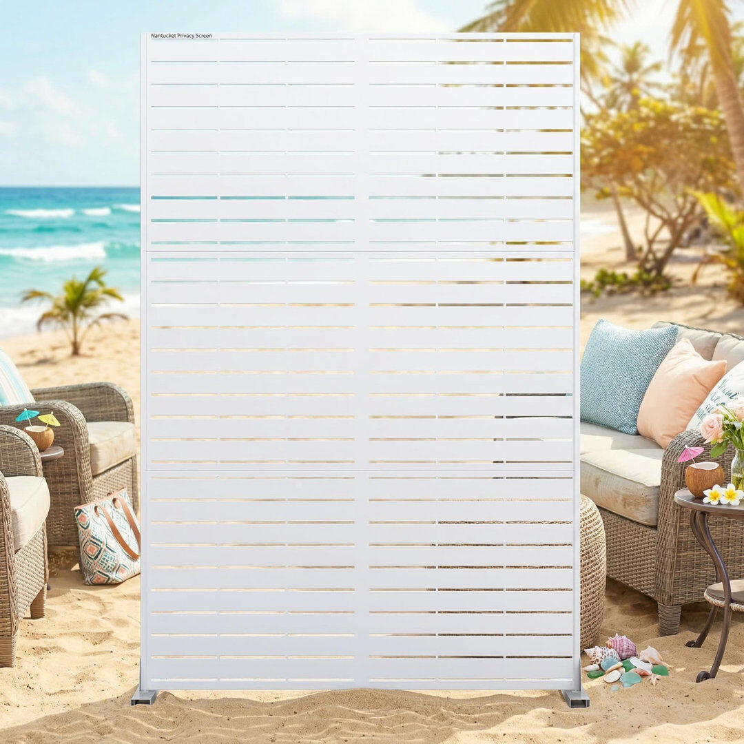 Espiron Optimum Decorative Garden Privacy Screen with Stand, 183x120cm Large Freestanding Metal Outdoor Divider with Installation Accessories, Trash Can Privacy Fence White 180cm H X 120cm W X 40cm D