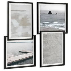 BILDER SET 4er Set - 50x50 cm & 40x60 cm Schwarzer Rahmen - Abstraktes Design, moderne Texturen