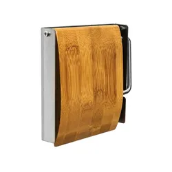 Relaxdays WC-Rollenhalter, HxBxT:13,5x14,5x13,5cm, für 1 Klopapierrolle, Wandmontage, Bambus/Edelstahl, natur