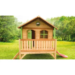 Stelzenhaus Jannes - 212 x 349 x 233 cm - Gartenspielhaus aus Hemlockholz, Braun / Grün, Grau - Holzspielhaus für Kinder, Kinderspielhaus für Garten