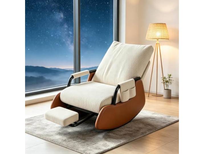 kumamart Schaukelsessel Modern - für Wohnzimmer und Schlafbereich Entspannender Schaukelsessel mit stabiler Kufenkonstruktion und verstaubarer Fußablage.
