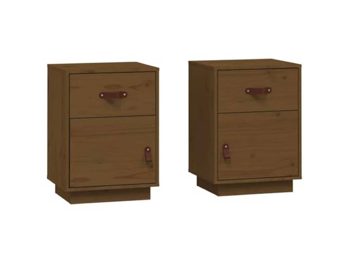 KDVXBCQJH Nachttische 2er Set Honigbraun 40x34x55 cm Kiefernholz Praktische Beistellschränke fürs Schlafzimmer mit Schublade, flexiblem Türanschlag und Griffen aus Kunstleder.