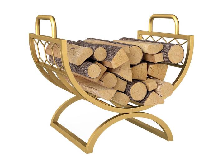 ComfortXL Kaminholzregal De-10077 mit Wabenmuster, kompakt Gold, Goldfarben, Metall, 36x41x46 cm, Kleinmöbel, Kamine & Zubehör, Kaminholzregale