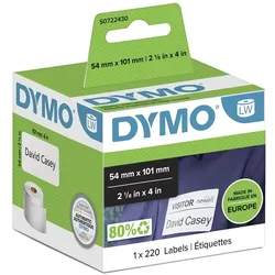 DYMO Orignal LabelWriter Versandetiketten/-Namensschilder (Groß) | 54 mm x 101 mm | Rolle mit 220 leicht ablösbaren Etiketten | selbstklebend | für LabelWriter Etikettendrucker & Beschriftungsgerät