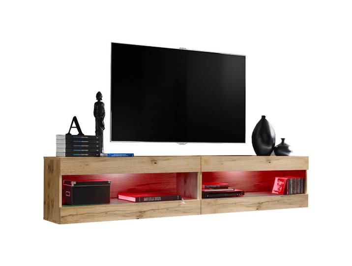 Komodee Wohnwand 2-er Set, Tivoli Set4 mit mehrfarbige LED RGB Beleuchtung Wotan + Wotan, Offener Raum, Eiche Wotan, Eiche Wotan, 200x41x35 cm, Wohnzimmer, Wohnwände