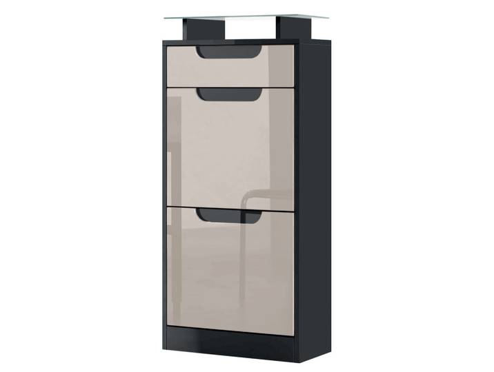 SCHUHSCHRANK Fiesta Sandgrau Hochglanz / Schwarz Hochglanz