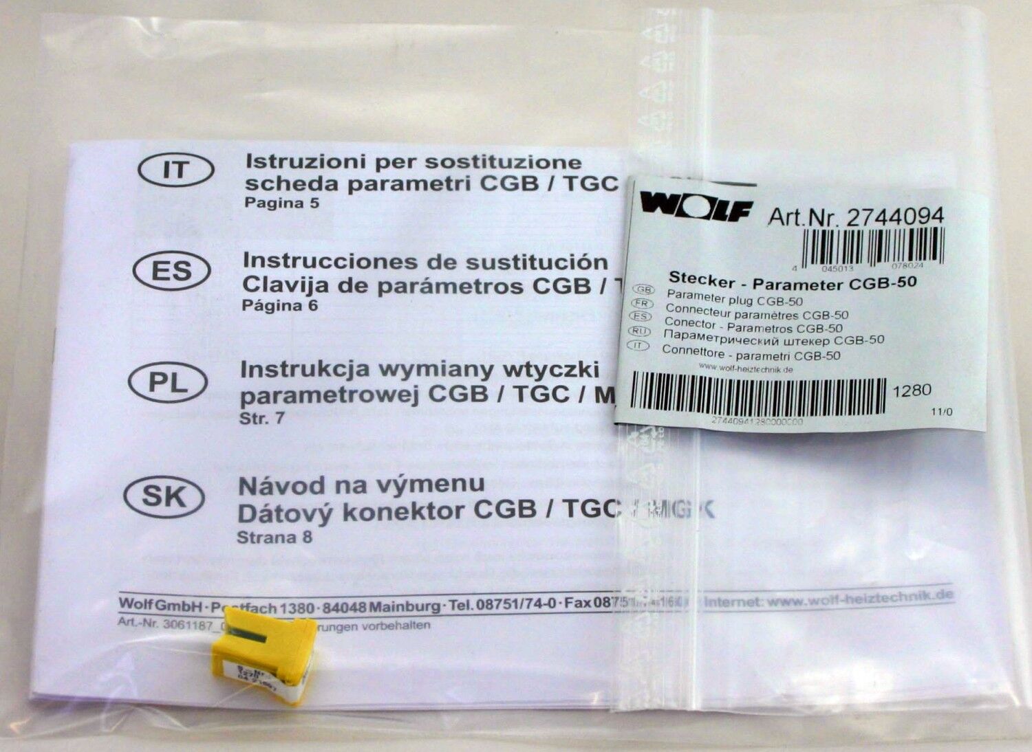 Prise de paramètres Wolf 274409499 pour CGB-50
