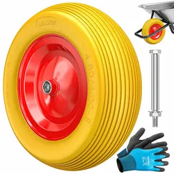 MASKO® PU Schubkarrenrad Vollgummi 200 kg pannensicher 4.80/4.00-8 Ø 390mm inkl. Achse Ersatzrad Gummirad Stahlfelge Reifen pannensicher für Schubkarre Gartenkarren pannensicheres PU Rad