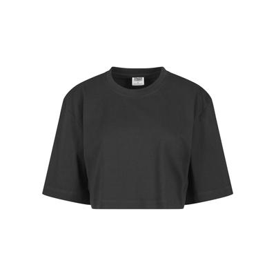T-Shirt URBAN CLASSICS "Urban Classics Damen Ladies Heavy Organic Oversized Cropped Tee", Damen, Gr. XXL, schwarz, 100% Baumwolle, unifarben, oversize, Rundhals, Shirts T-Shirt