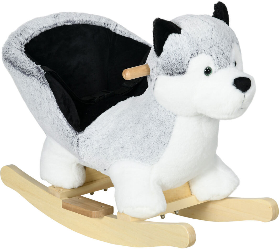 Harriet Bee Derun Husky Baby Rocking Horse for Toddlers with Sound Seatbelt Grey Beige;Black;Gray 50cm H X 33cm W X 60cm L
