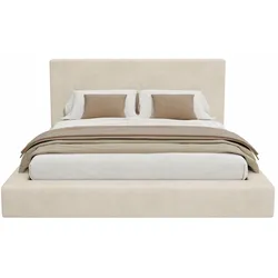Merax Polsterbett 180x200 cm, Doppelbett mit Lattenrost, umlaufendem Bettrahmen, Kopfteil & Chenille-Bezug, Beige