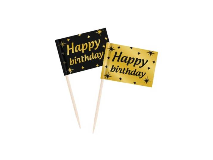 PD-Party - Cocktailprikkers voor verjaardag - Happy Birthday - Verjaardagsdecoratie - Happy birthday decoratie - Zwart goud decoratie - Feestdecoratie - Cocktailprikkers feestelijk - 50 stuks