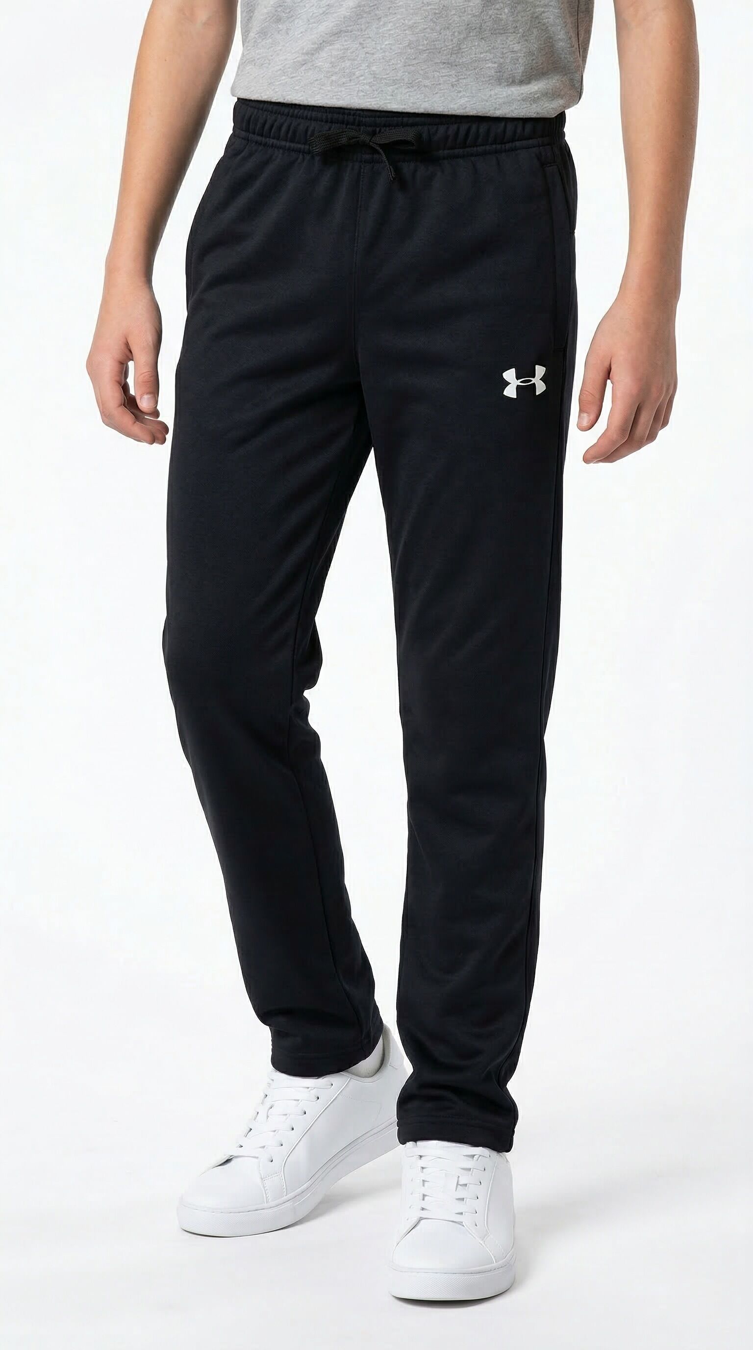 Sporthose UNDER ARMOUR "UA BRAWLER 3.0 TAPERED PANT für Jungs", Damen, Gr. M (140/146), N-Gr, schwarz (schwarz,, weiß), Obermaterial: 100% Polyester, Hosen Sporthose, sportlicher Schnitt, aus Polyester, Tapered Passform, für Jugendliche schwarz,, weiß M (