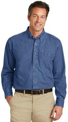 Port Authority PAS100 Heavyweight Denim Shirt in Dark Blue Stonewashed size Large   Cotton S100